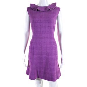 Chanel Womens 23B Woven Tweed Collared Sleeveless Sheath Dress Fushcia Size FR42